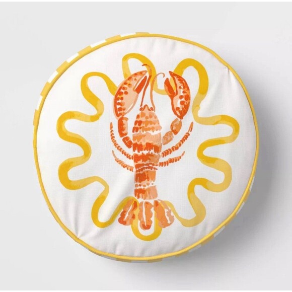 Threshold 16” Round Outdoor Throw Pillow Yellow Lobster Patio Cushion NEW - Picture 1 of 6